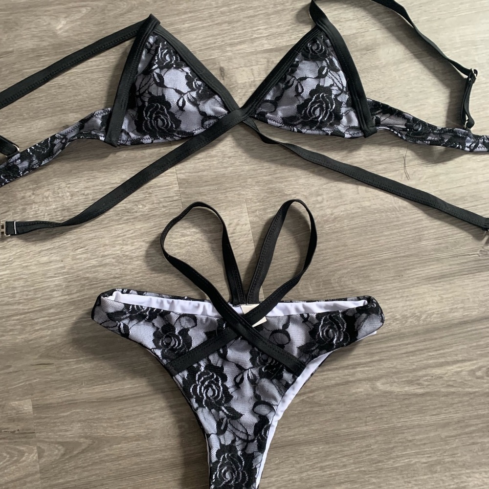 Black and white lace bikini